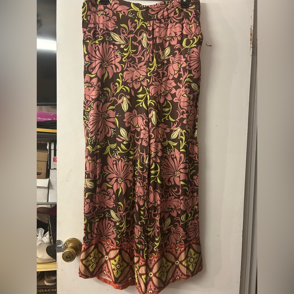 White House Black Market Pink and Brown Floral Wide Leg Pants